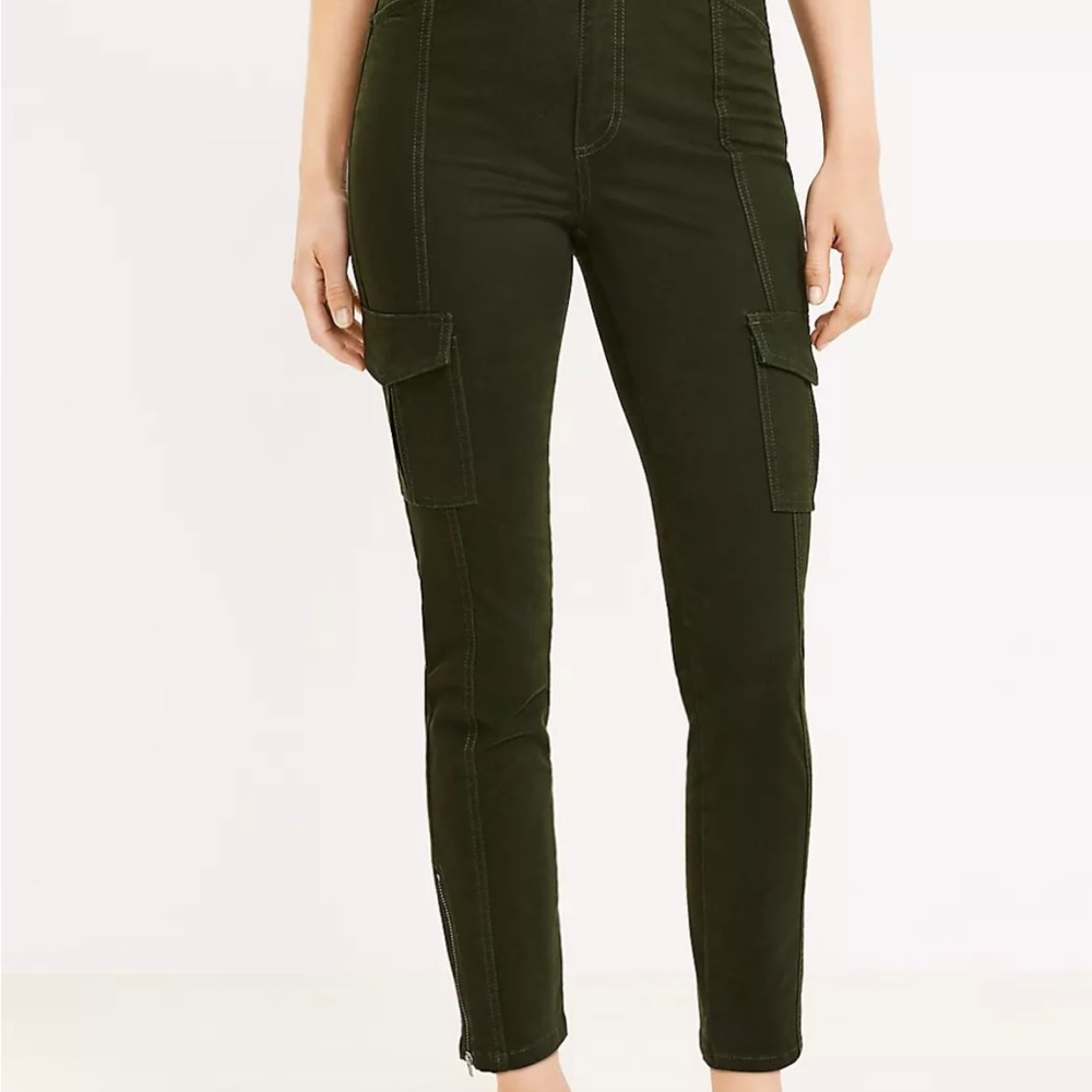 Loft skinny cargo sateen pants olive green